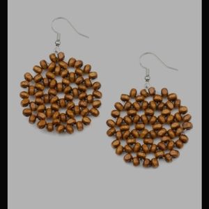Escapade Earring Brown Wood Beads Floral Pattern Earrings